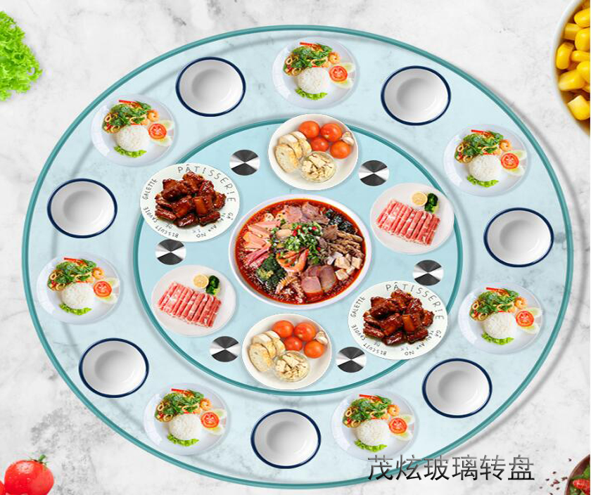 酒店用餐桌玻璃轉(zhuǎn)盤，透明玻璃轉(zhuǎn)盤底座圖片